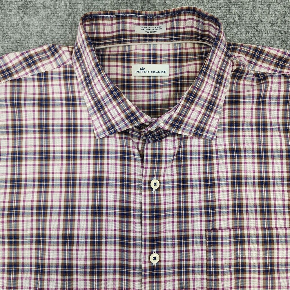 Peter Millar Shirt Men XXL Purple Tartan Plaid Long Sleeve Button Up Crown Sport